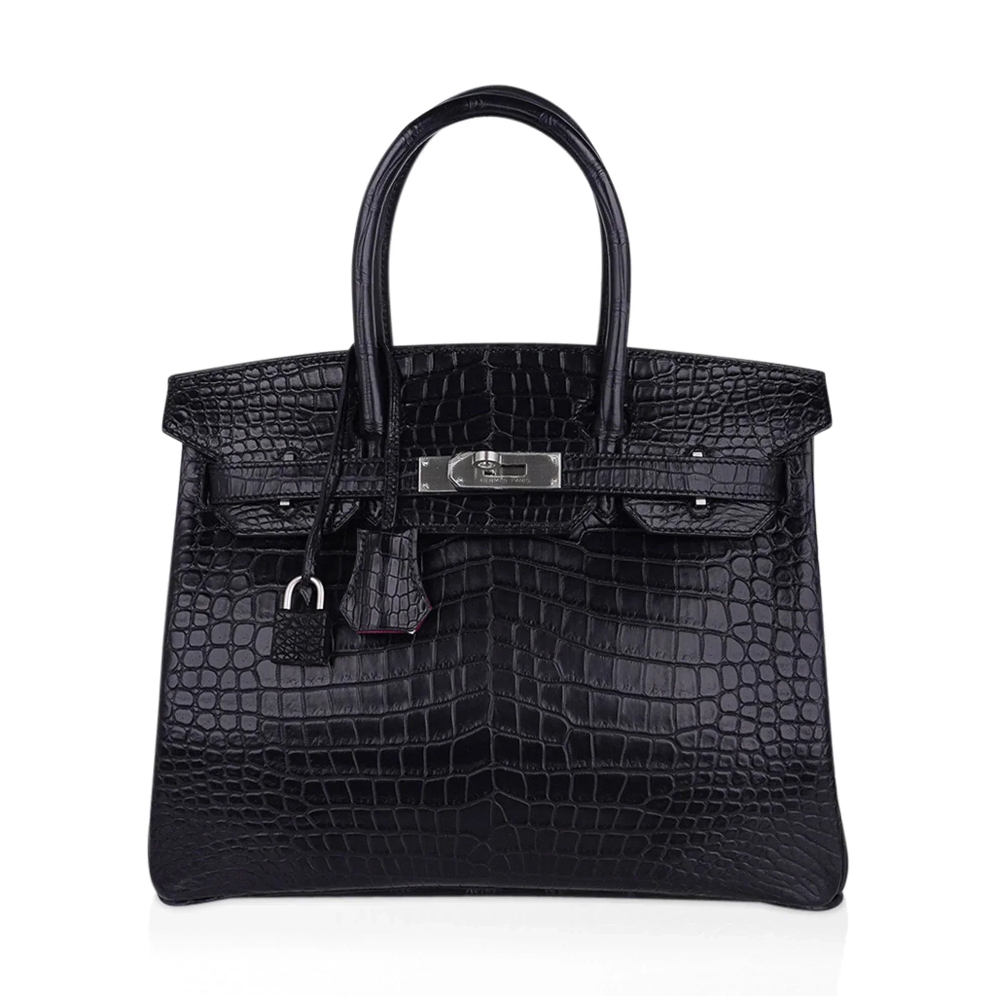 👜Birkin HSS 30 Matte Porosus Crocodile Black / Rose Pourpre Bag