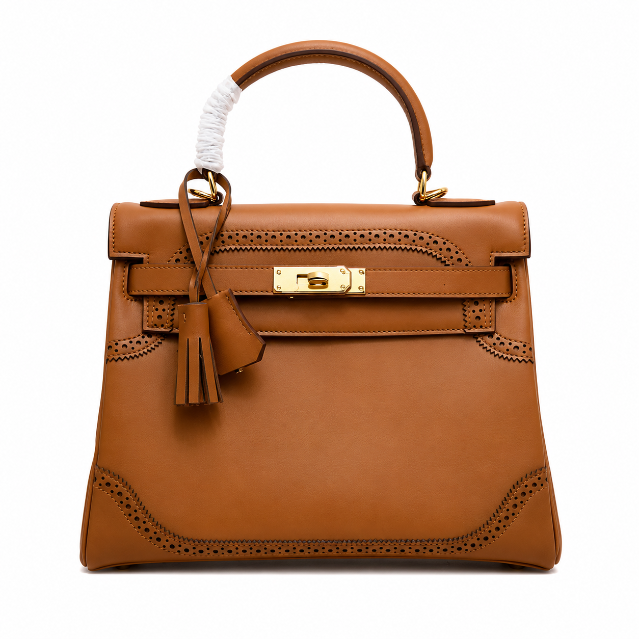Kelly Sellier Ghillies 28cm Natural Sable Barenia Leather Gold Hardware Women Handbag