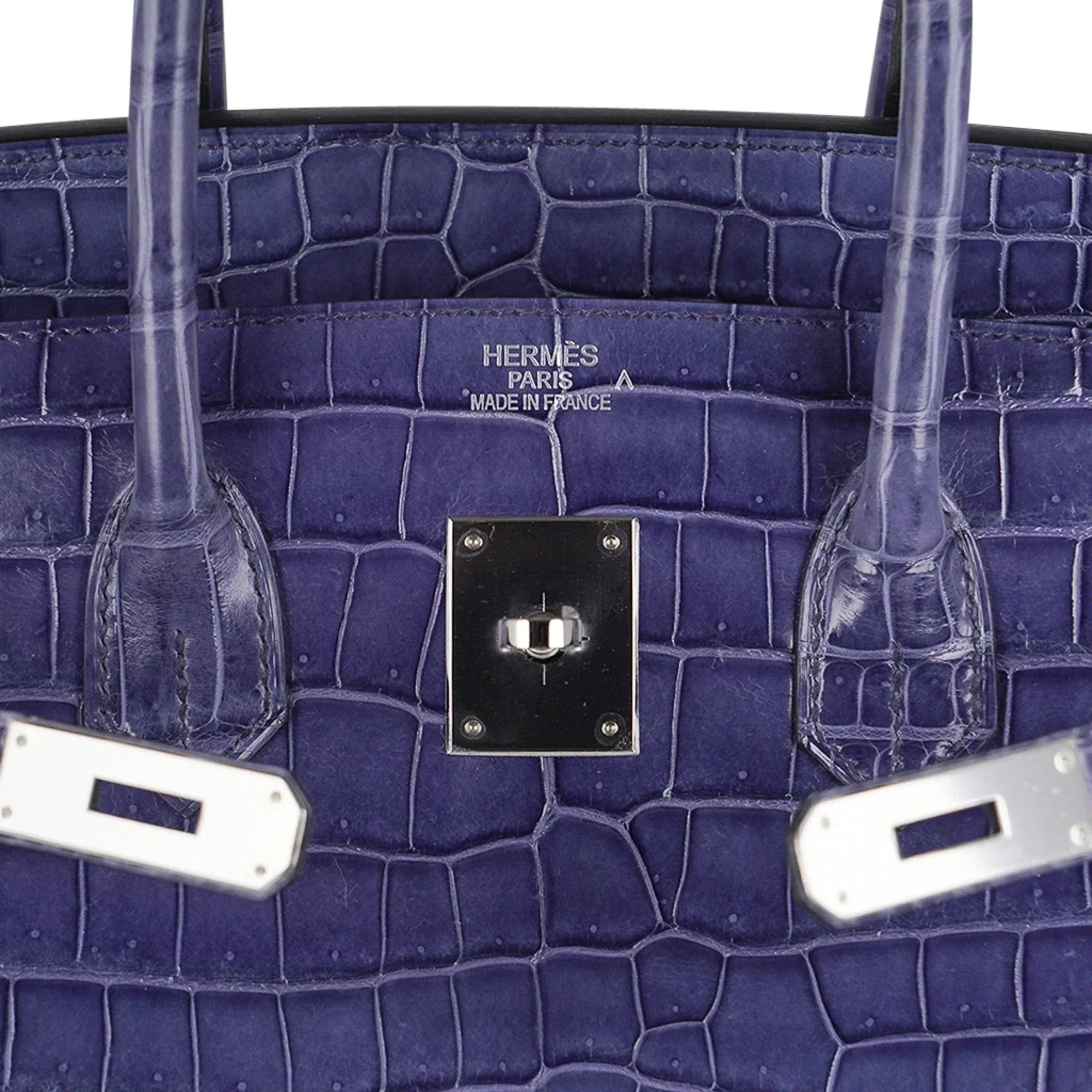 👜Birkin 35 Bag Blue Brighton Porosus Crocodile Palladium Hardware New