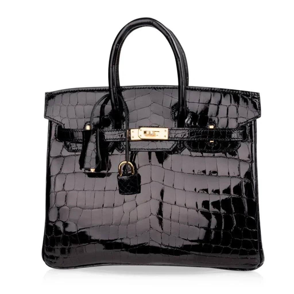 👜Birkin 25 Bag Black Crocodile Lisse Gold Hardware