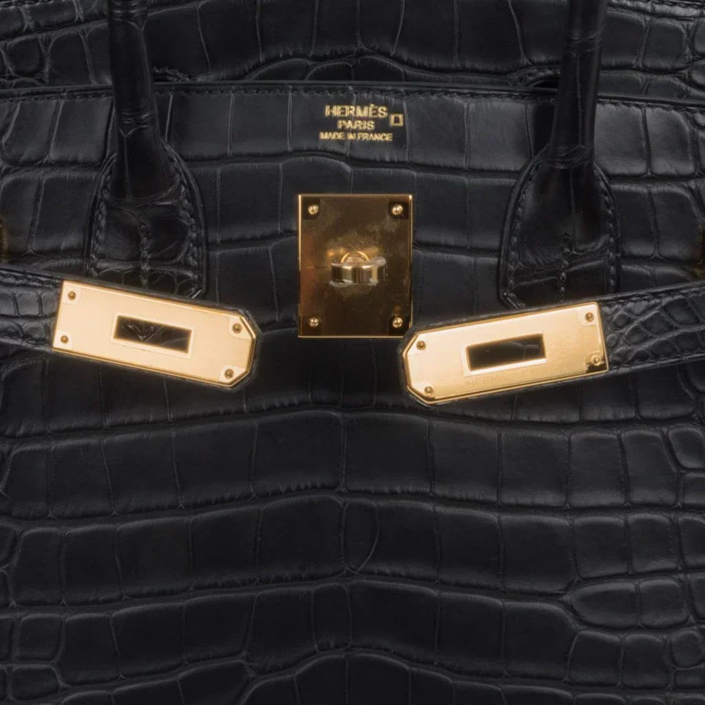 👜Birkin 30 Bag Black Matte Alligator Gold Hardware