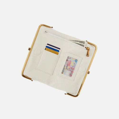 Pale Cream Vertical Studded Elongated Frame Handheld Storage Pouch with Multi-Split Organized Inner Compartment Layout