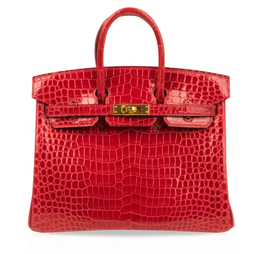 👜Birkin 25 Bag Red Braise Porosus Crocodile Gold Hardware Lipstick Red