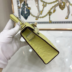 Mini Kelly II 19cm Sellier Jaune Poussin Ostrich Gold Hardware Luxury Mini Handbag