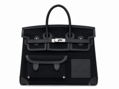 Birkin Cargo 35 in Noir Toile Goéland and Swift Leather (Palladium Hardware)