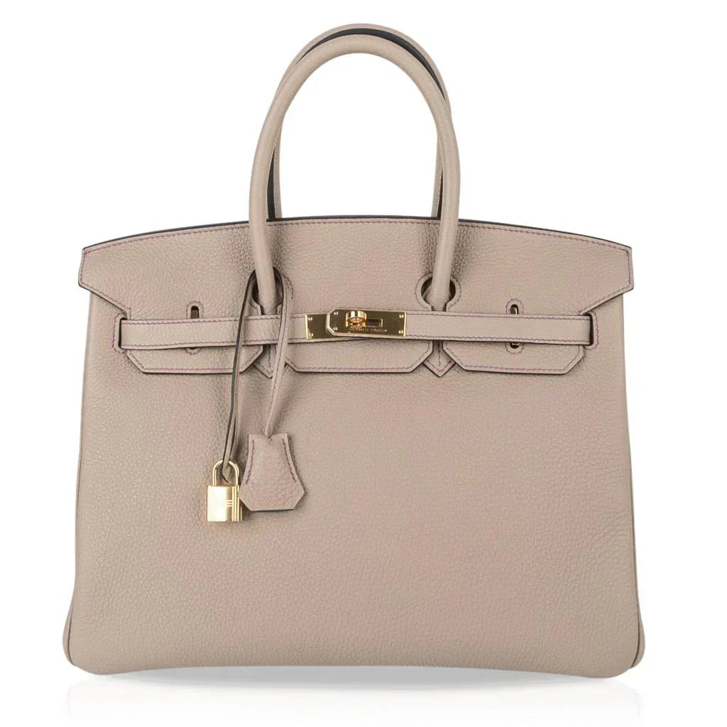 👜HSS Tri-Color Birkin 35 Gris Tourterelle Blue Paon & Purple Stitching Special Order Bag