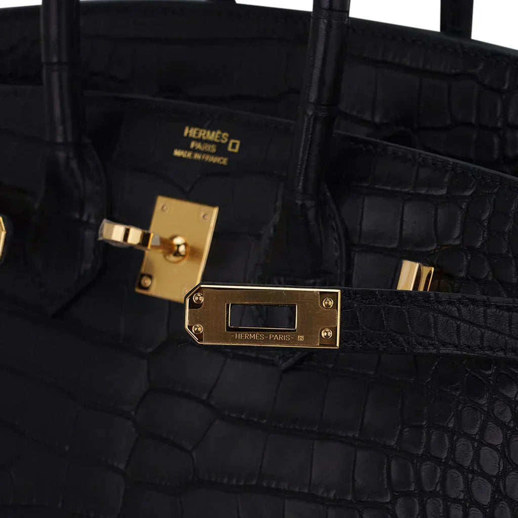 👜Birkin 25 Bag Black Matte Alligator with Gold Hardware