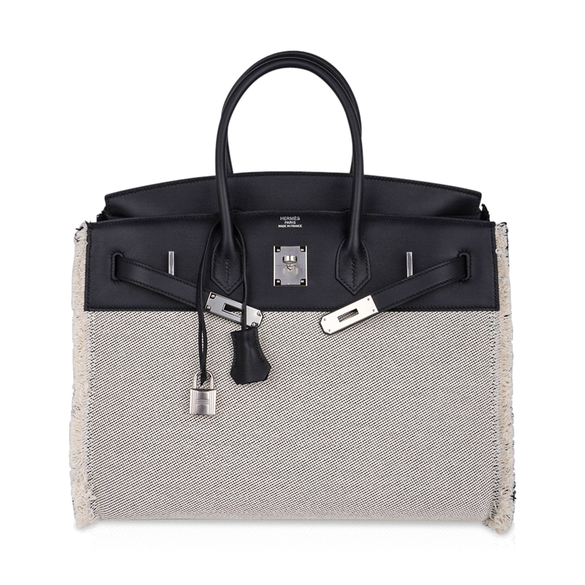 👜Birkin Fray Fray 35 Bag Black Swift Leather / Toile Limited Edition