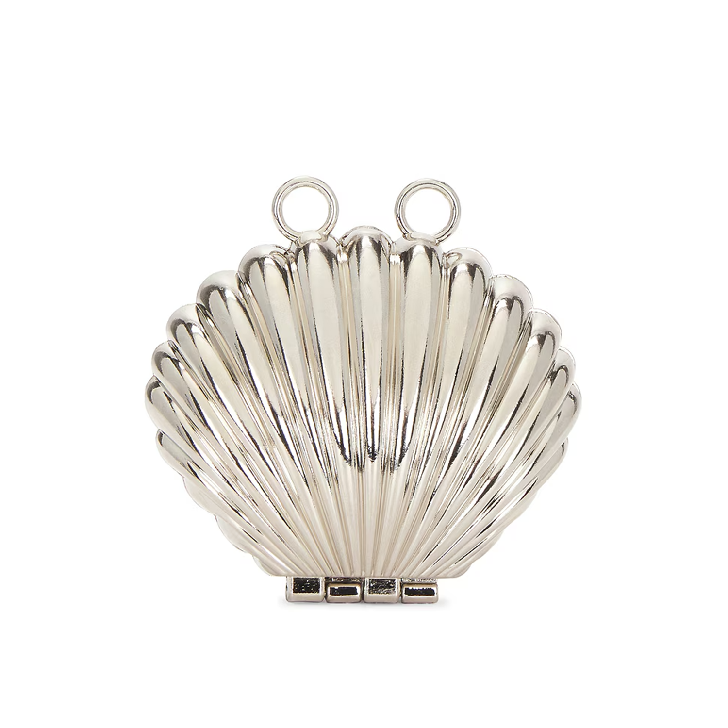 Pale Reflective Metallic Fan Shell Mini Carry Case with Dual Top Loop Anchors and Linked Metal Strand Compatibility