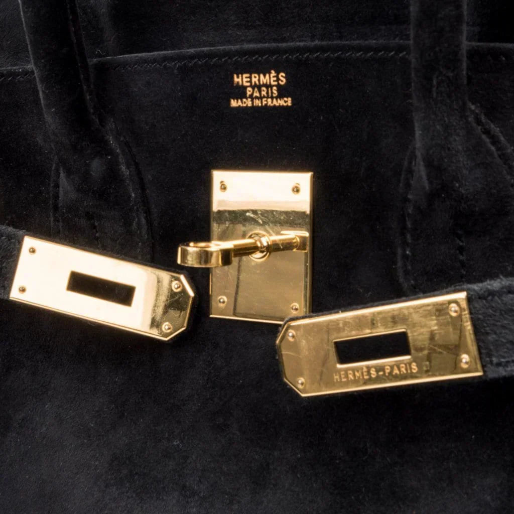 👜Birkin 30 Bag Doblis (Suede) Black Gold Hardware