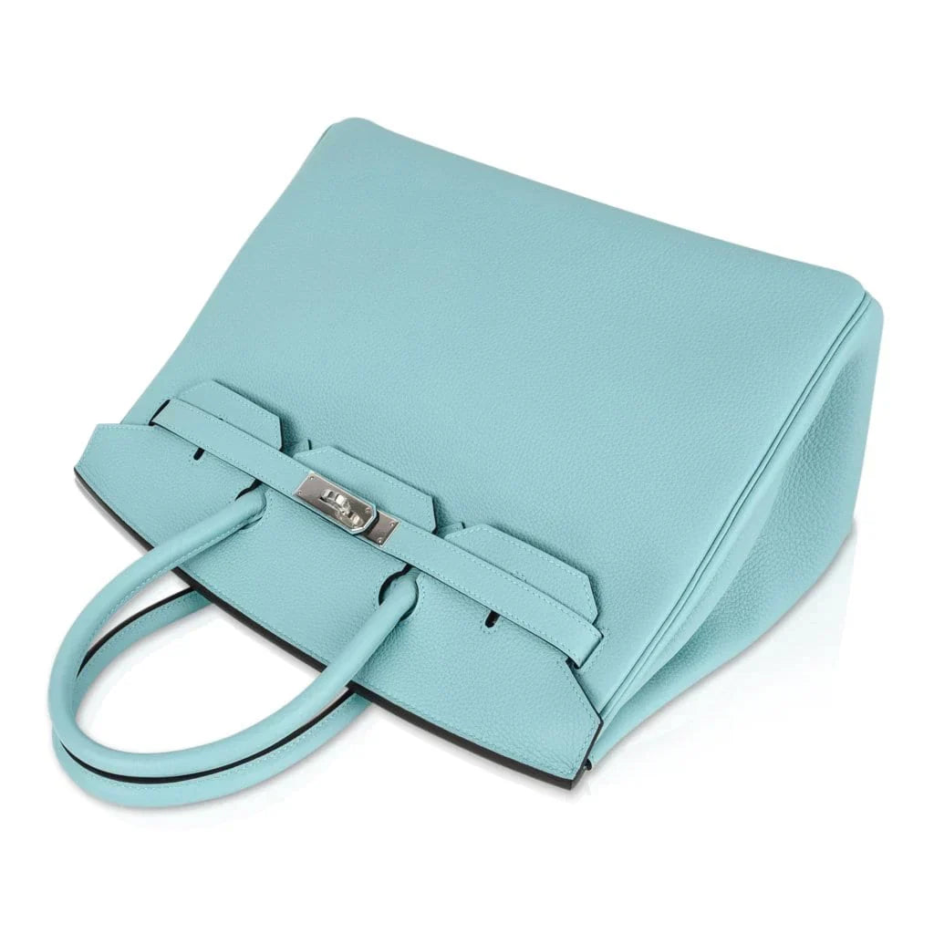 👜Birkin 35 Bag Fresh Blue Atoll Togo Palladium Hardware