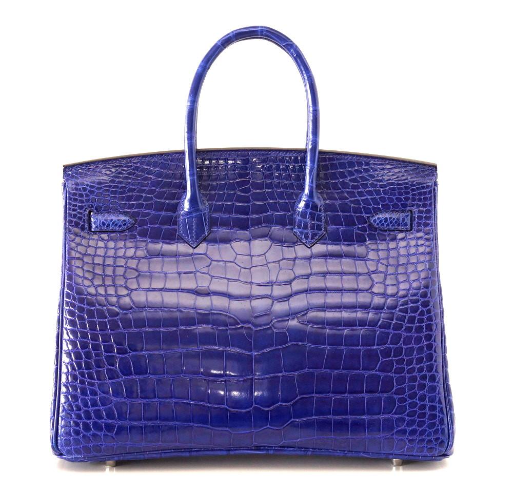 👜Birkin 35 Bag Vivid Electric Blue Porosus Crocodile Palladium