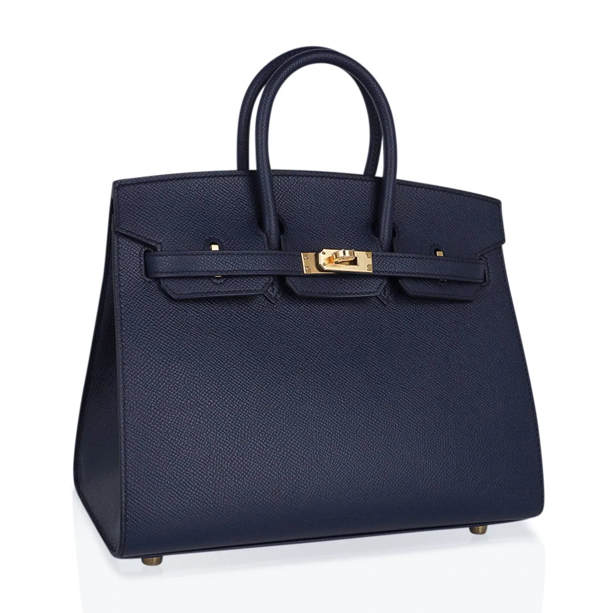 👜Birkin 25 Sellier Bag Bleu Indigo Gold Hardware Epsom Leather New w/Box