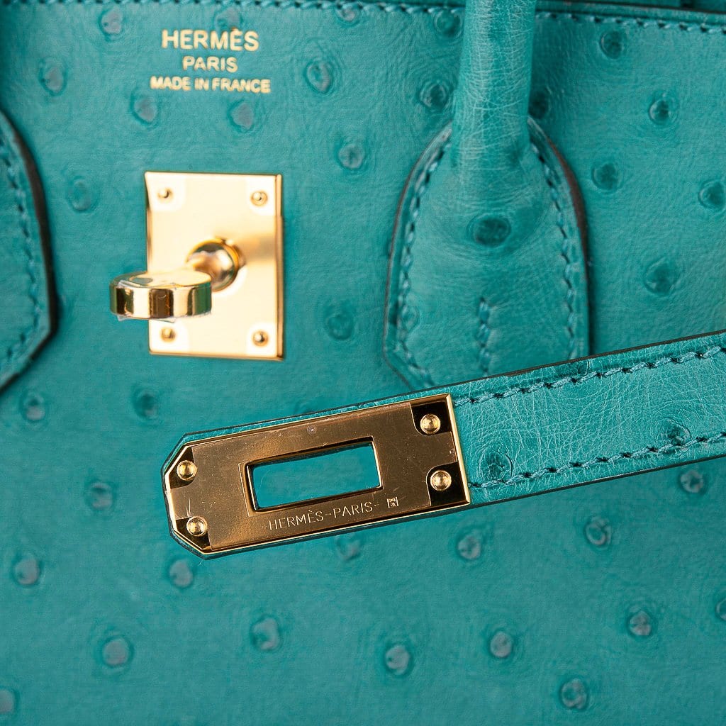 👜Birkin 25 Bag Vert Verone Ostrich Gold Hardware