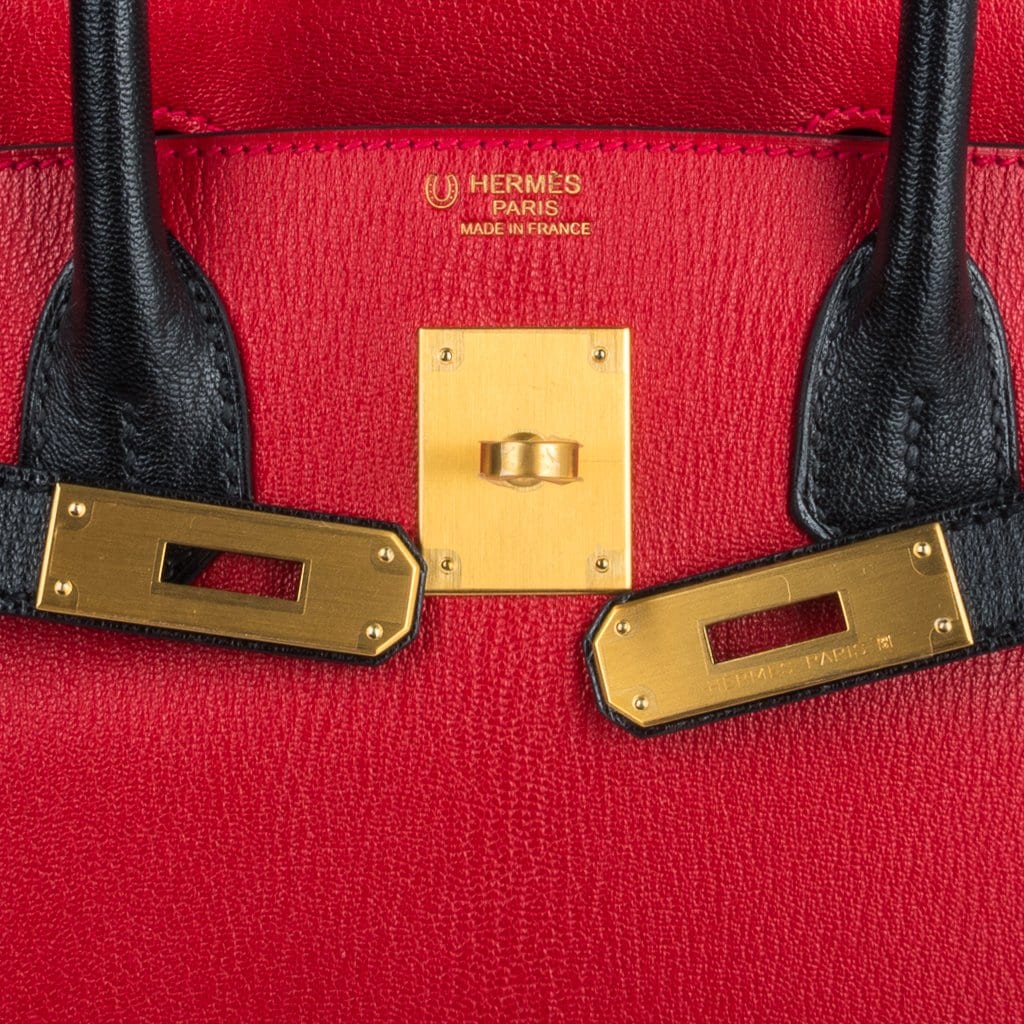 👜Birkin HSS 30 Bag Rouge Casaque and Black Chevre Brushed Gold Hardware
