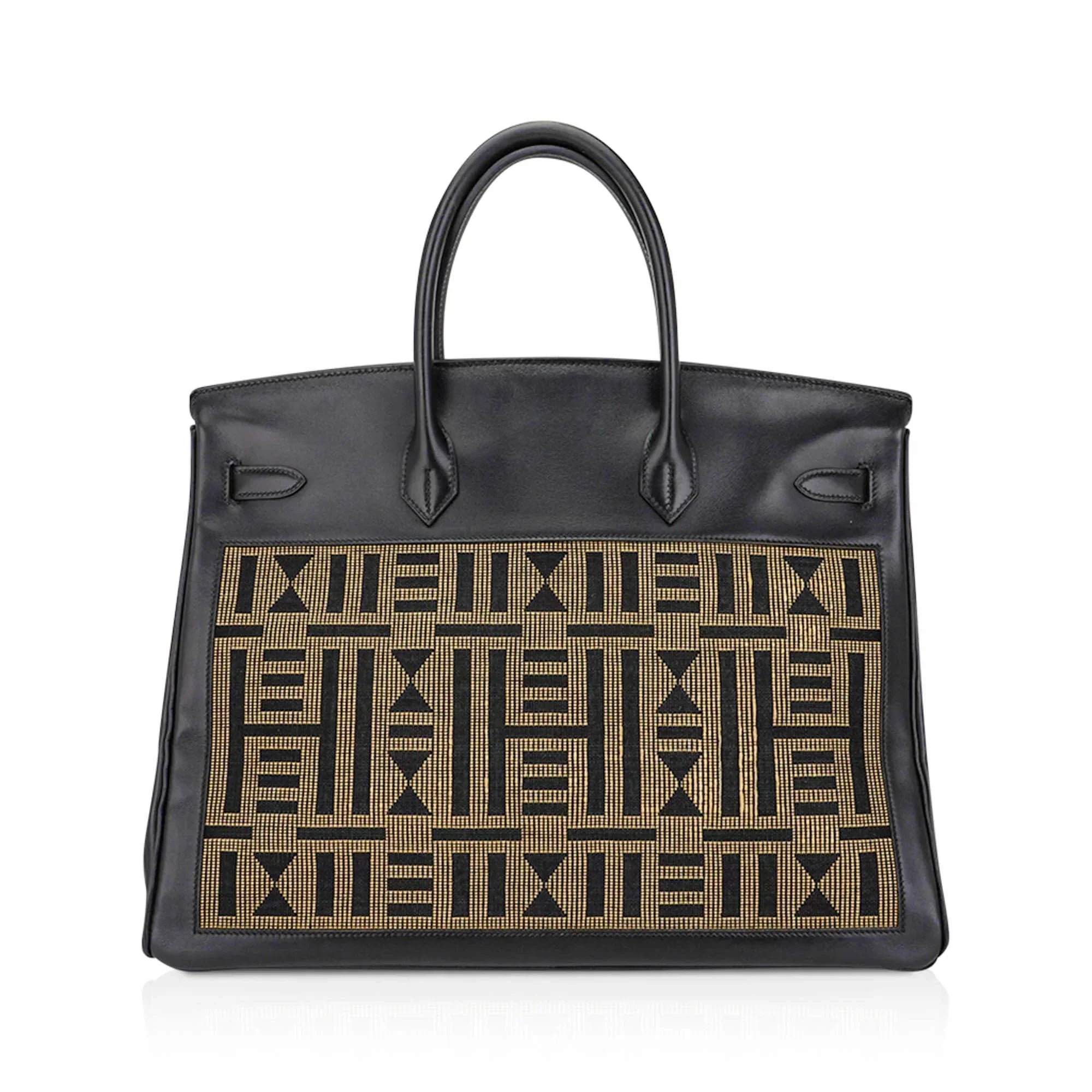 👜Limited Edition Vintage Horizons Birkin 40 Black Box Leather with Gold Embroidered Toile