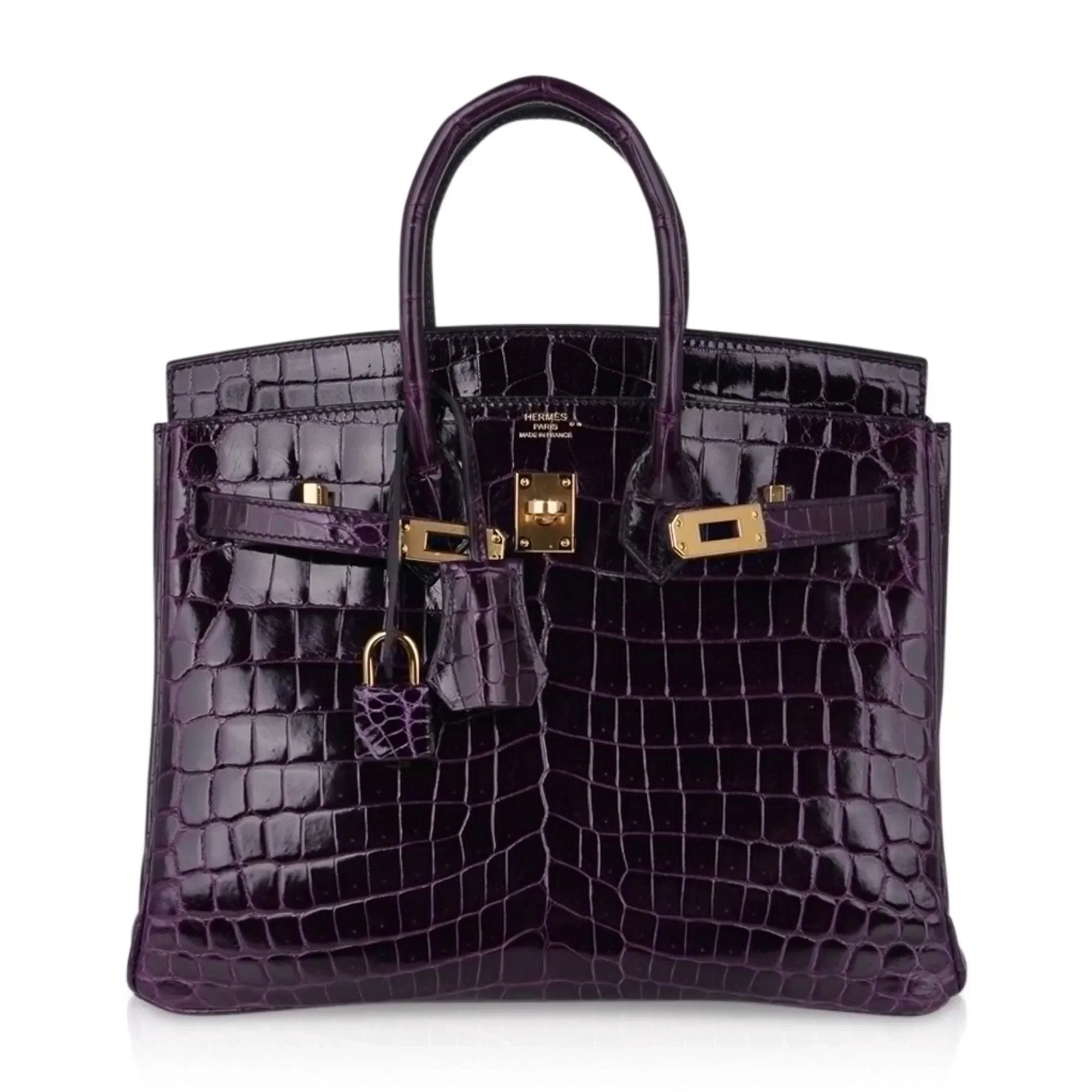 👜Birkin 25 Bag Aubergine Niloticus Crocodile with Gold Hardware