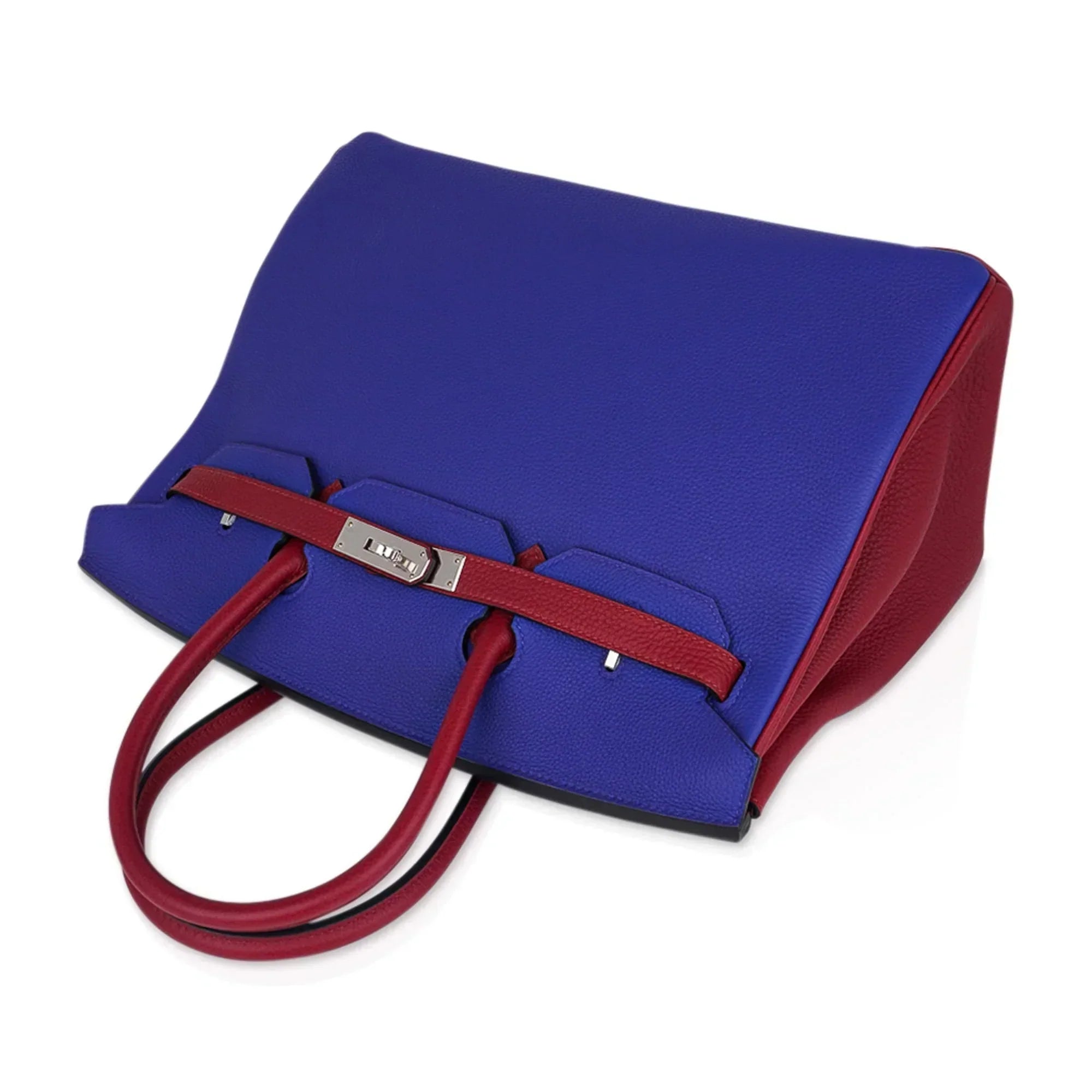 👜Special Order HSS Birkin 35 Bag Blue Electric & Rouge Granat Togo Leather with Palladium Hardware