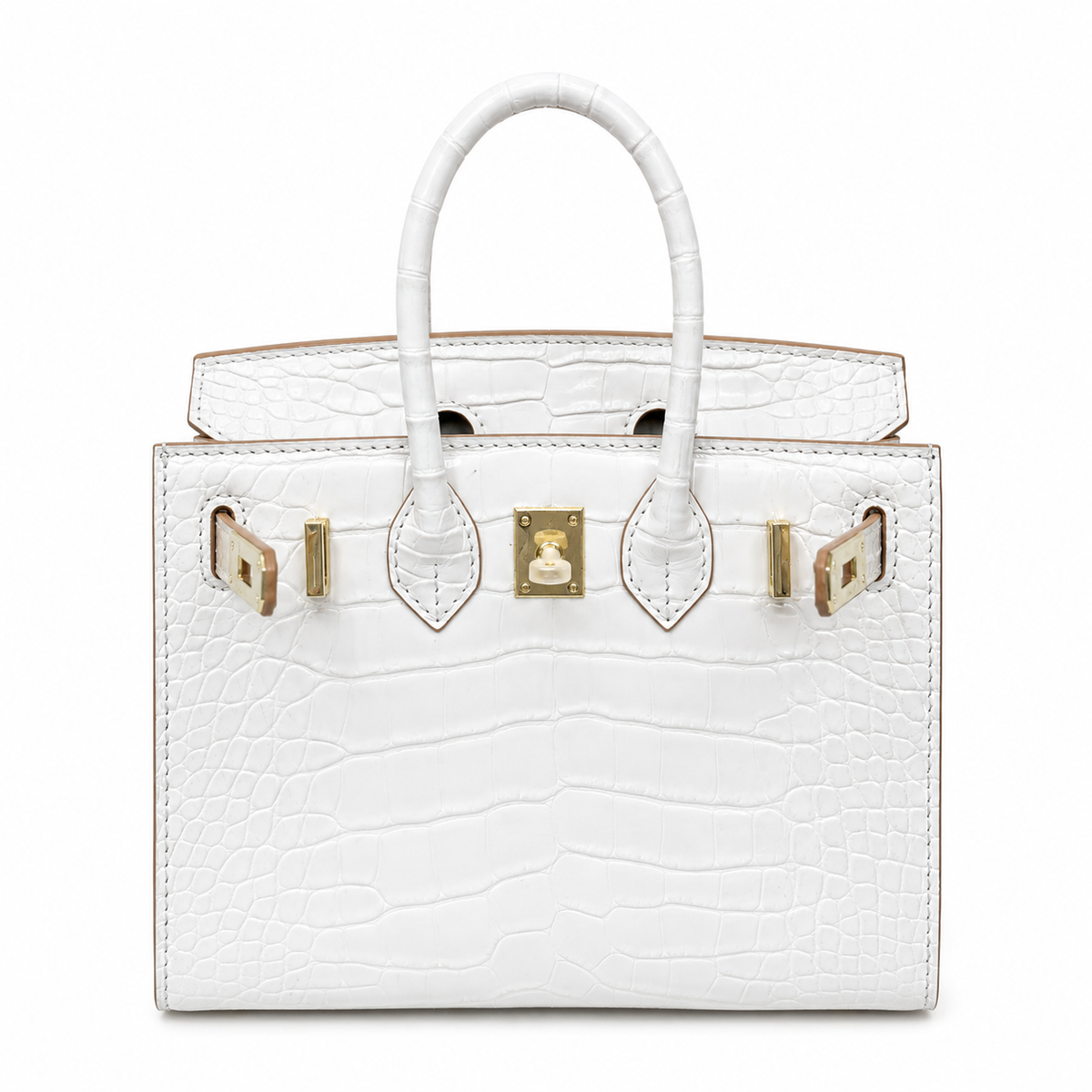 Mini Birkin 20cm Outer Stitching Tote Bag in Pure White Crocodile Pattern