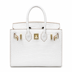 Mini Birkin 20cm Outer Stitching Tote Bag in Pure White Crocodile Pattern