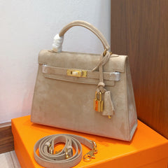 Mini Kelly Sellier 22cm Trench Suede Leather Gold Hardware Women Mini Handbag