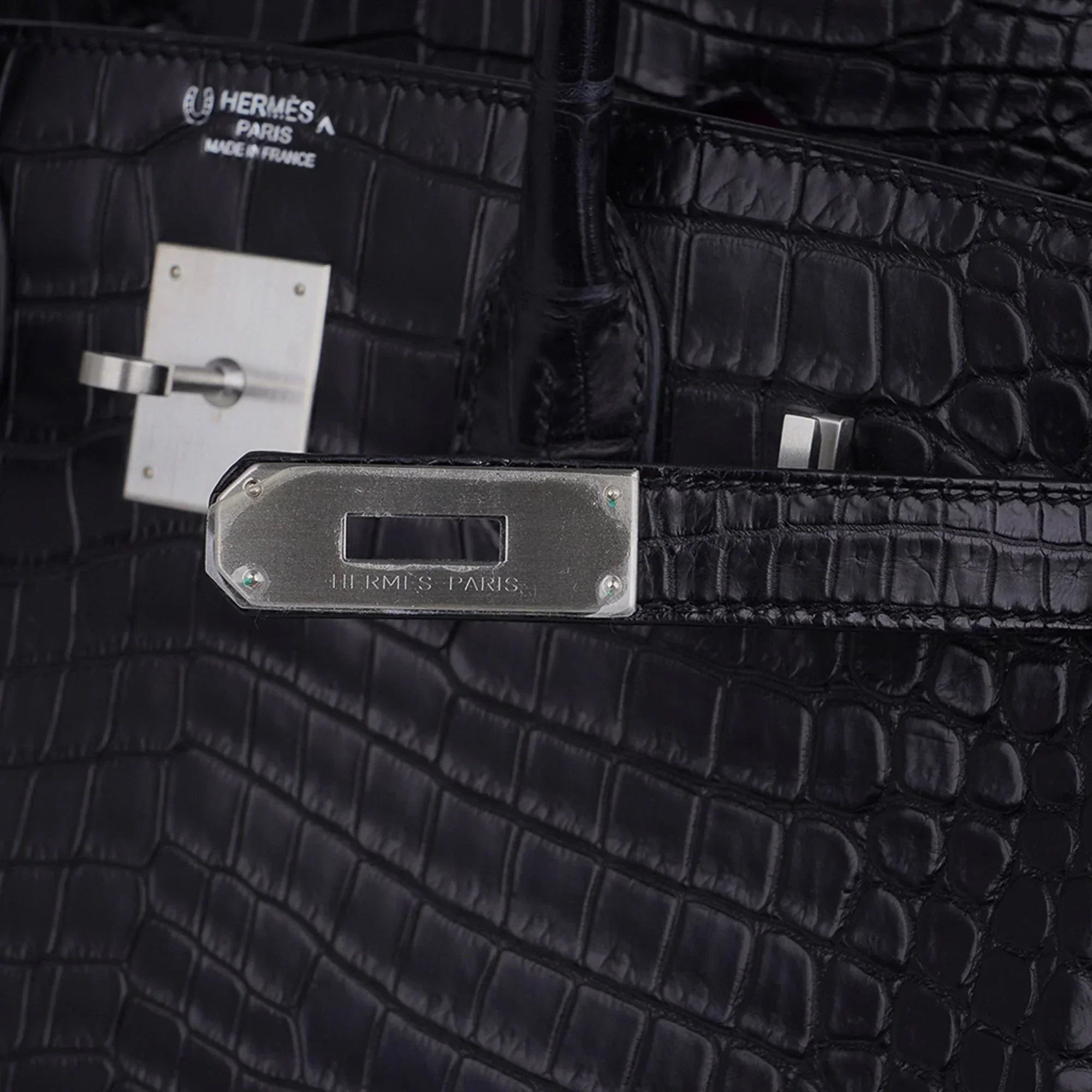 👜Birkin HSS 30 Matte Porosus Crocodile Black / Rose Pourpre Bag