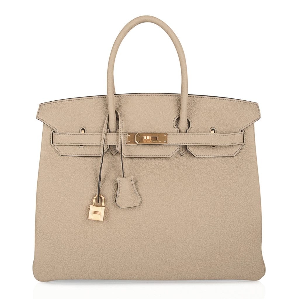 👜Birkin 35 HSS Bi-Color Bag Trench / Rose Jaipur Brushed Gold Hardware