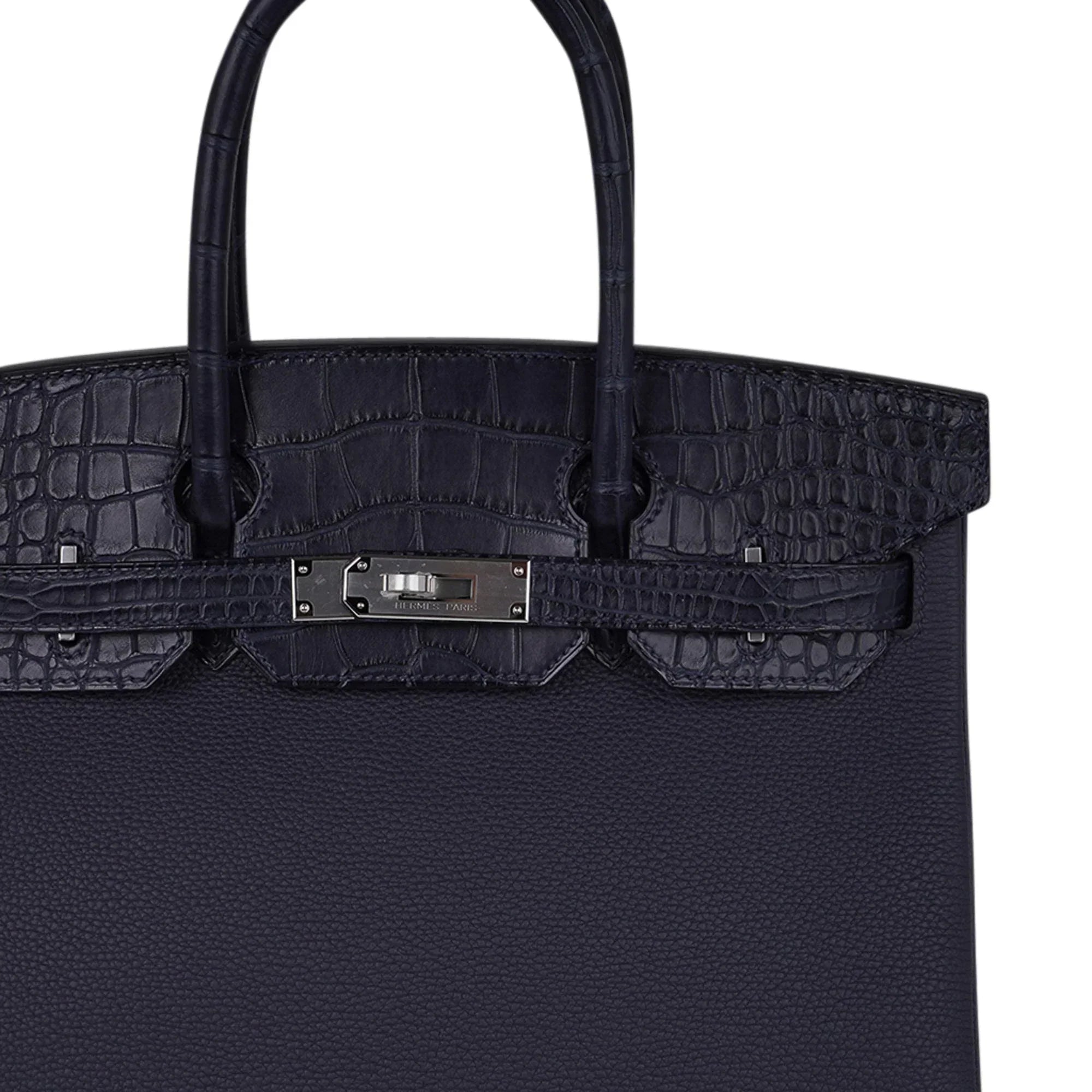 👜Birkin 30 Touch Blue Indigo Matte Alligator Bag Palladium Hardware