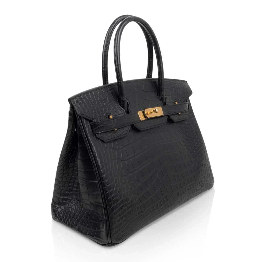 👜Birkin 30 Bag Black Matte Alligator Gold Hardware
