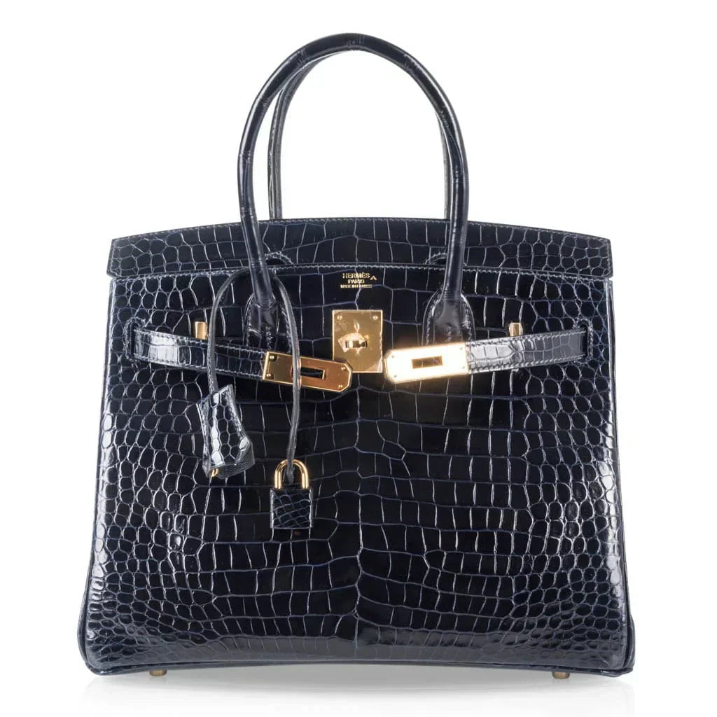 👜Birkin 30 Bag Blue Marine Porosus Crocodile Gold Hardware