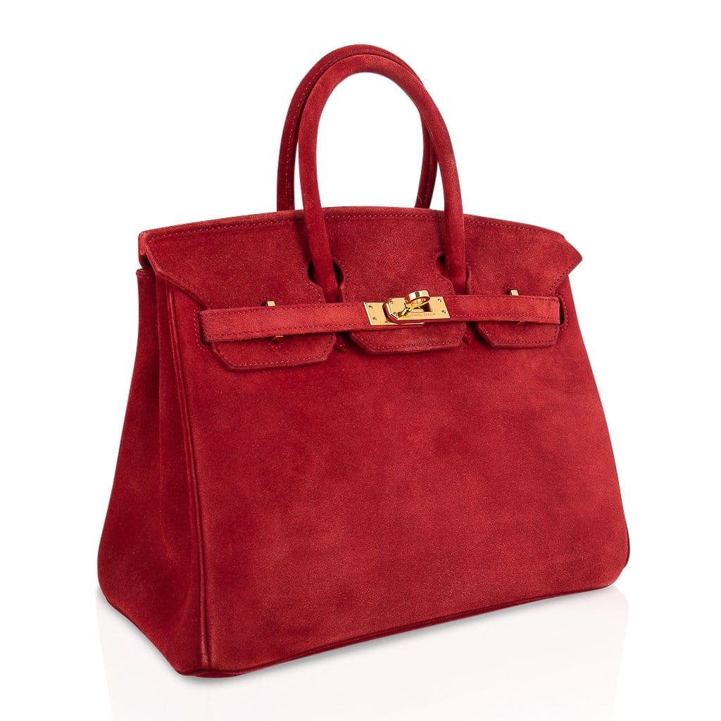 👜Birkin 25 Doblis Bag Rouge Vif Suede Gold Hardware