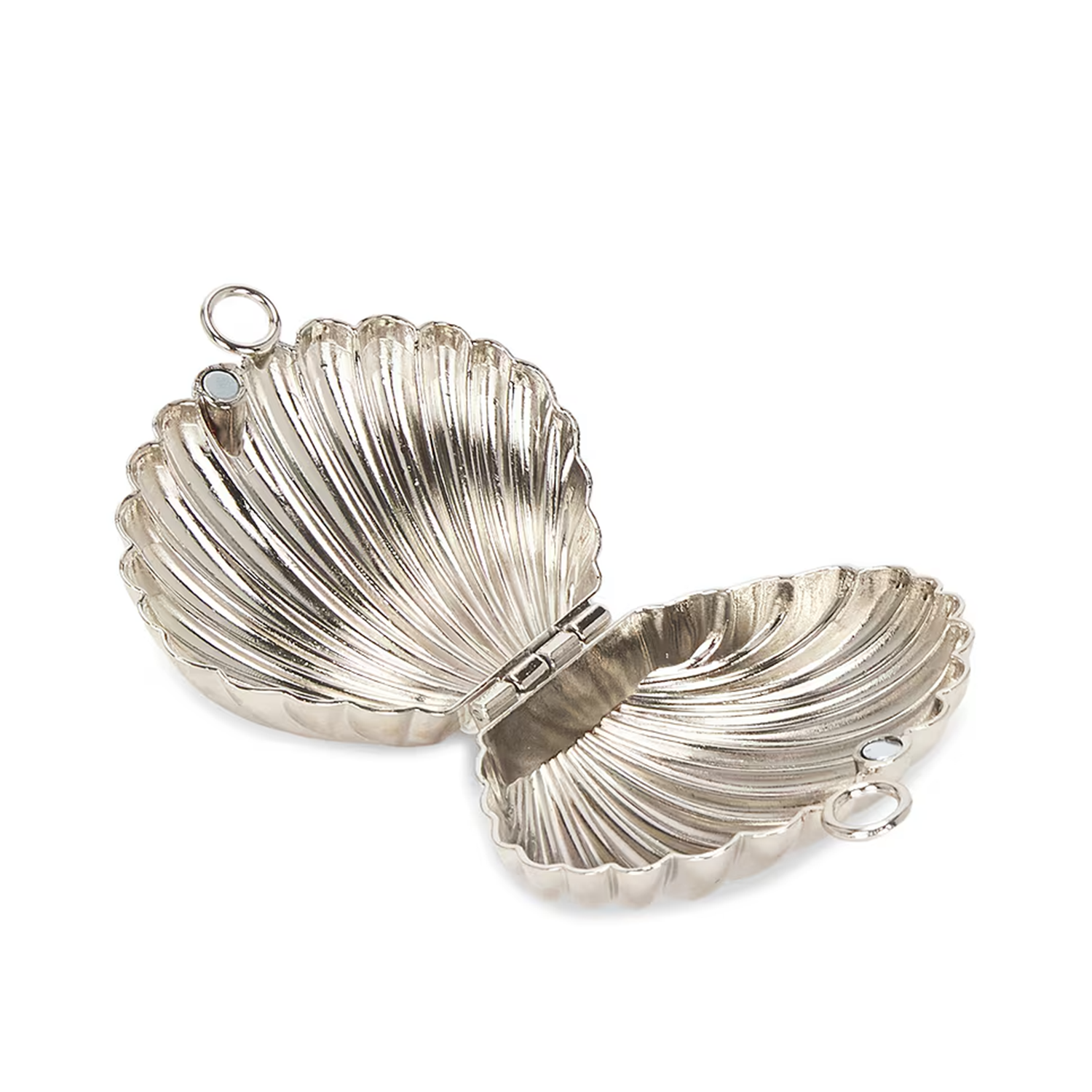 Pale Reflective Metallic Fan Shell Mini Carry Case with Dual Top Loop Anchors and Linked Metal Strand Compatibility