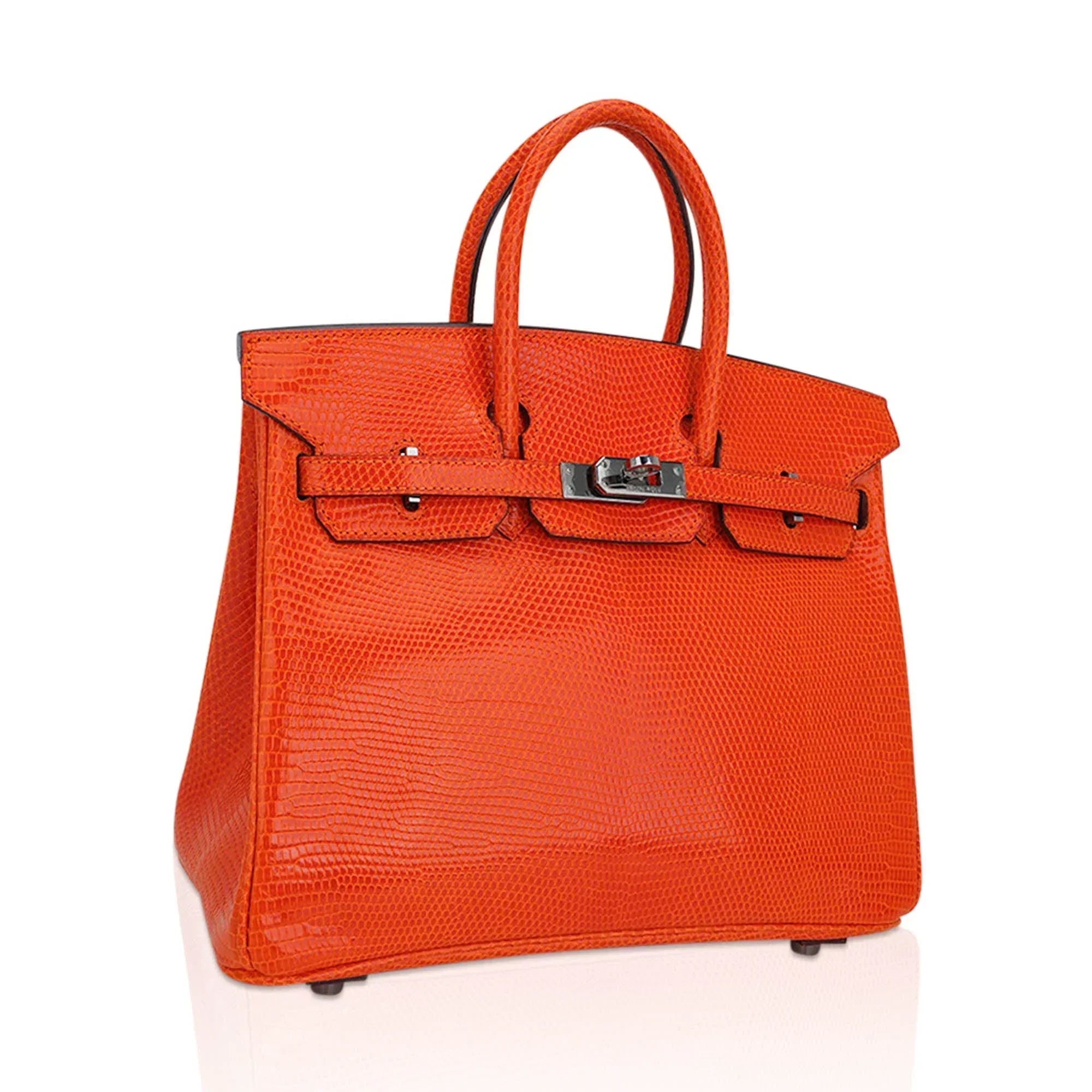 👜Birkin 25 Bag Orange Tangerine Lizard with Ruthenium Hardware