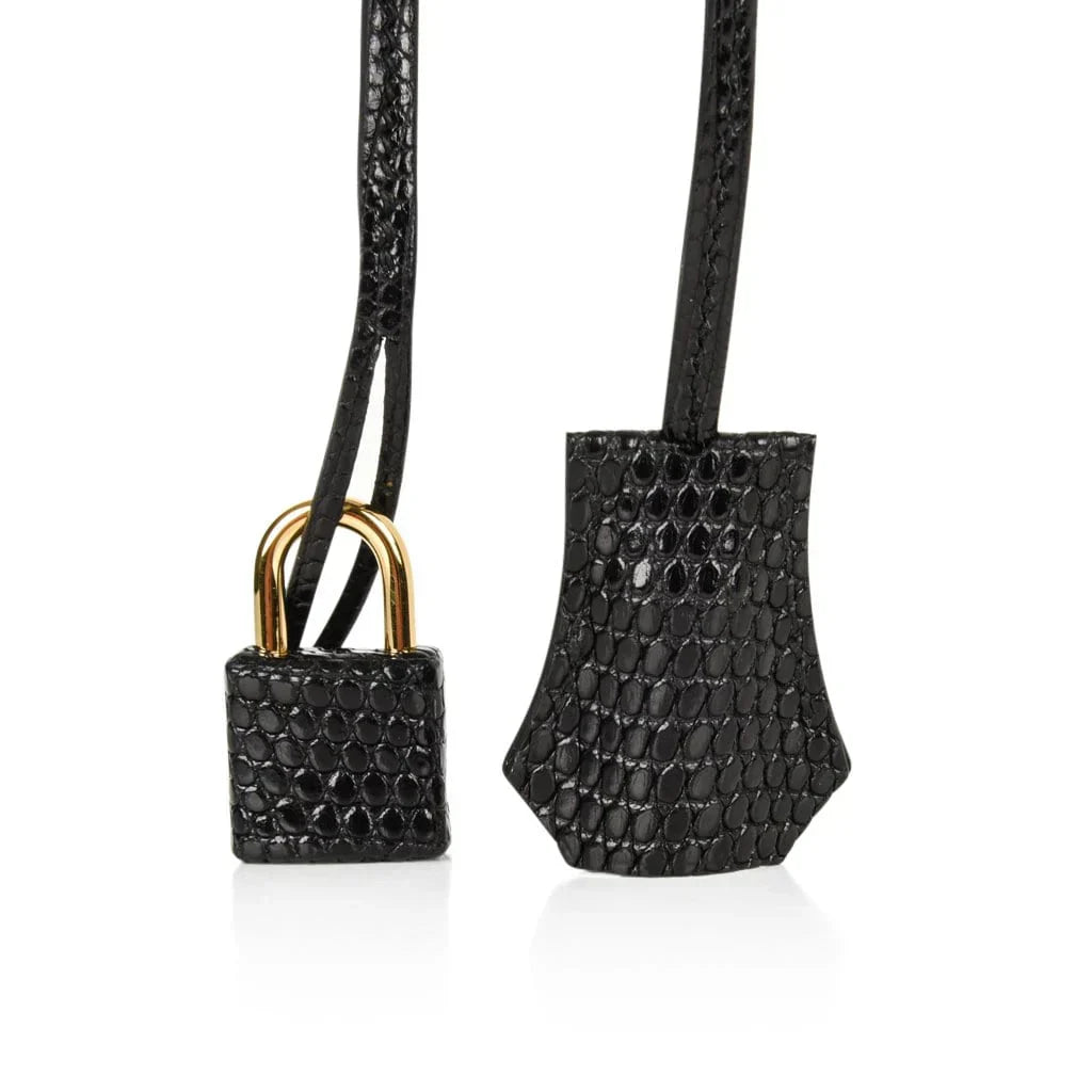 👜Birkin 30 Bag Jet Black Lizard Gold Hardware