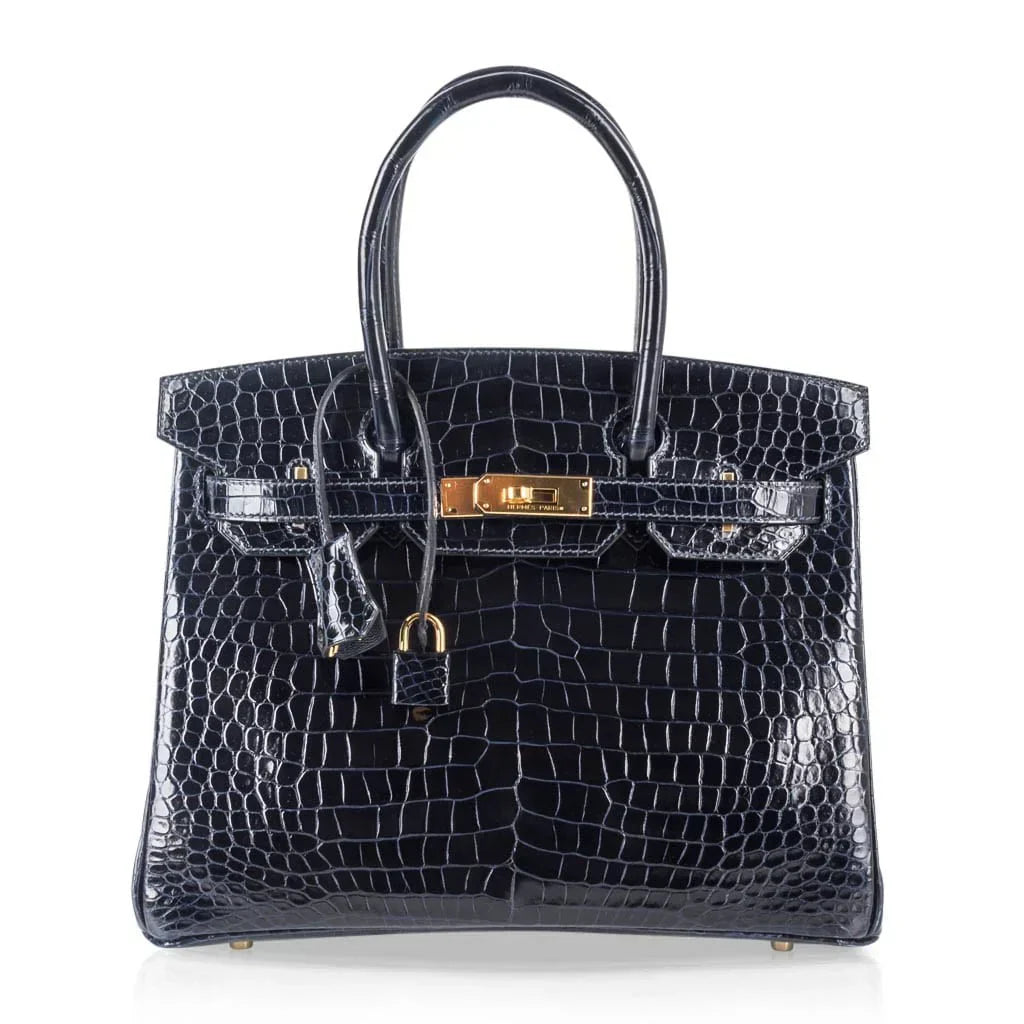 👜Birkin 30 Bag Blue Marine Porosus Crocodile Gold Hardware