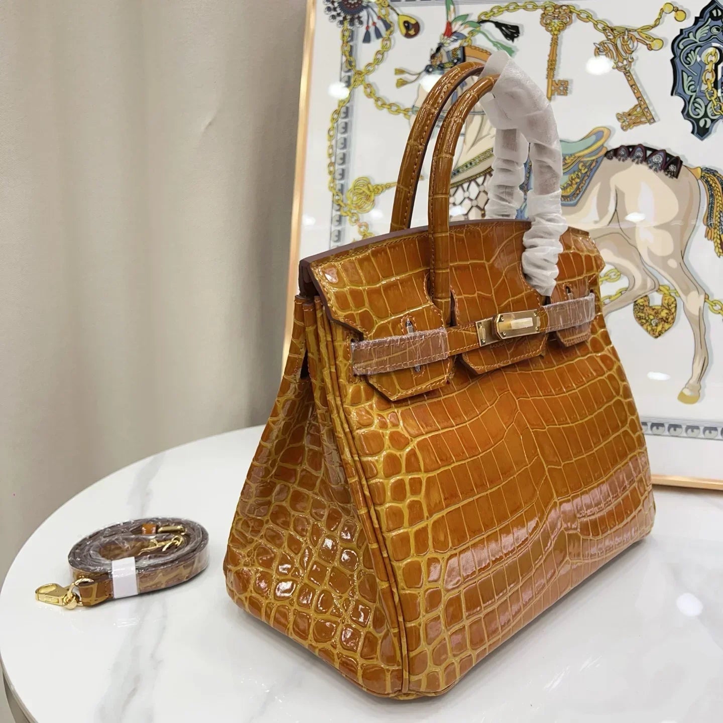 👜Birkin Shiny Niloticus Crocodile Cowhide Leather Gold Hardware