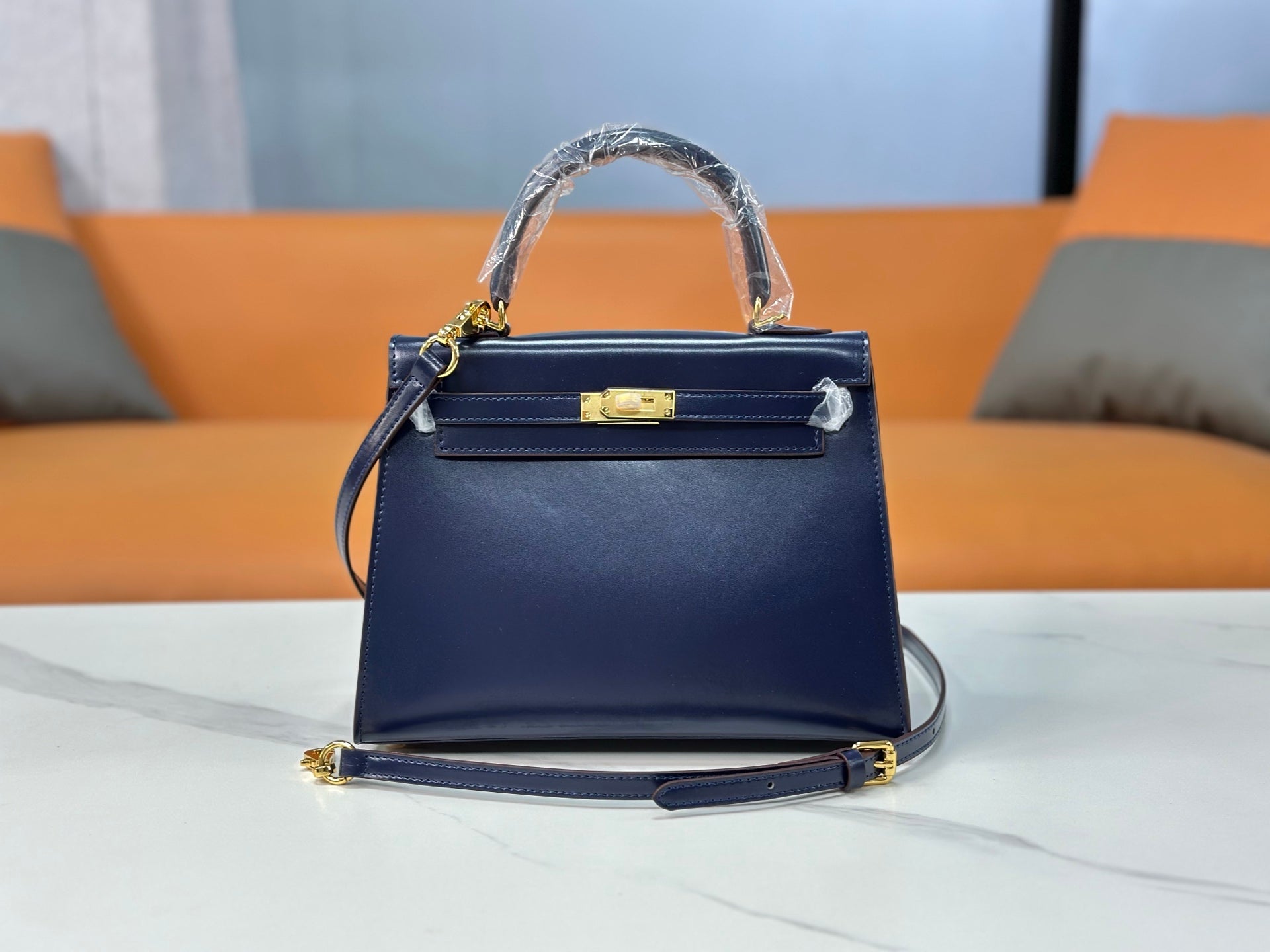 Kelly Sellier 19cm & 22cm & 25cm Bleu Nuit Box Calf Leather Gold Hardware & Palladium Hardware Women Handbag