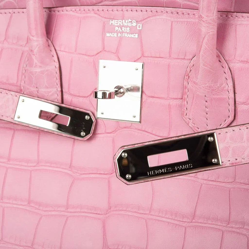 👜Limited Edition Birkin 35 Bag 5P Pink Matte Alligator with Palladium Hardware