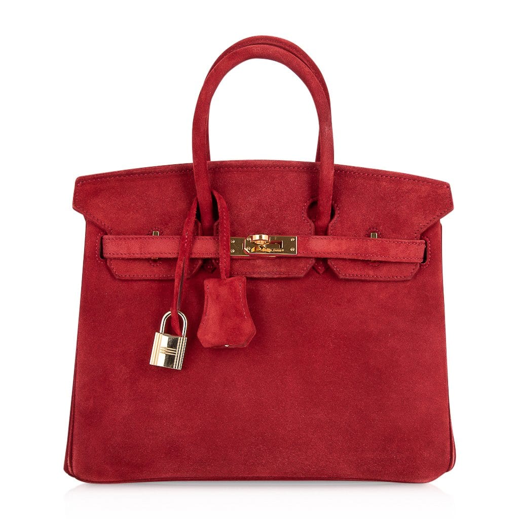 👜Birkin 25 Doblis Bag Rouge Vif Suede Gold Hardware