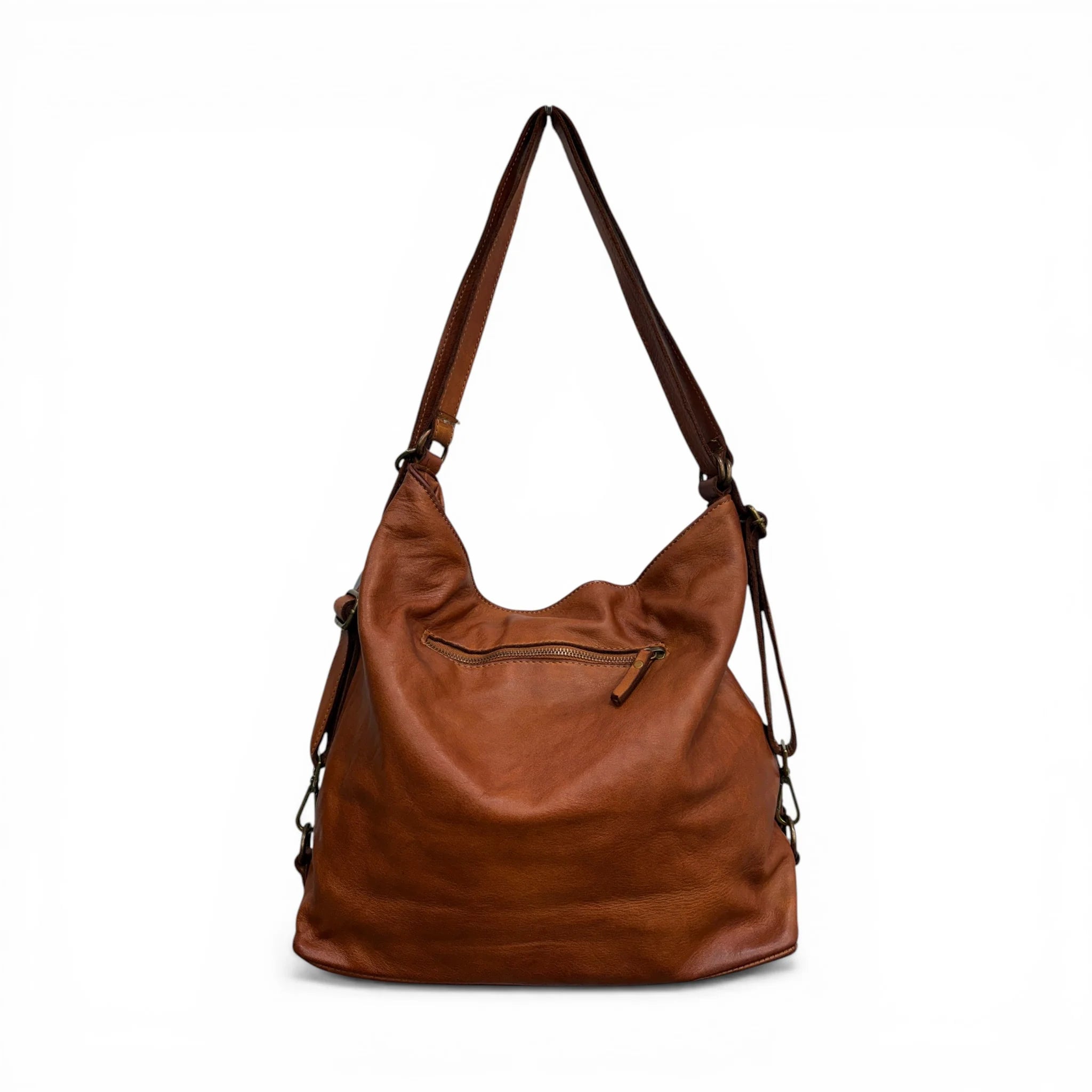 Multi-Tone Interchangeable Carry Slouch Sack With Grid Weave Surface Option And Reconfigurable Antique Metallic Fastened Straps Backpack