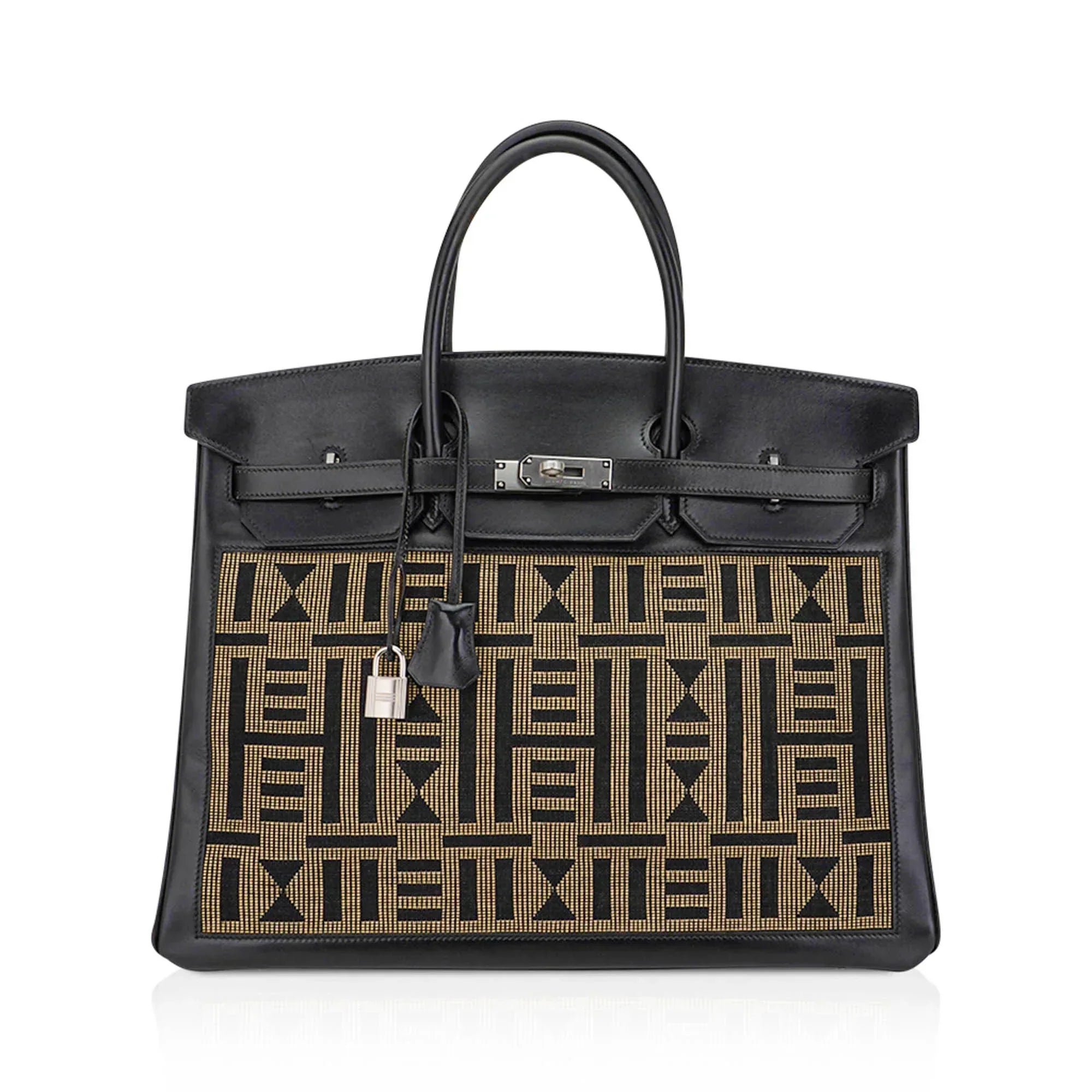 👜Limited Edition Vintage Horizons Birkin 40 Black Box Leather with Gold Embroidered Toile