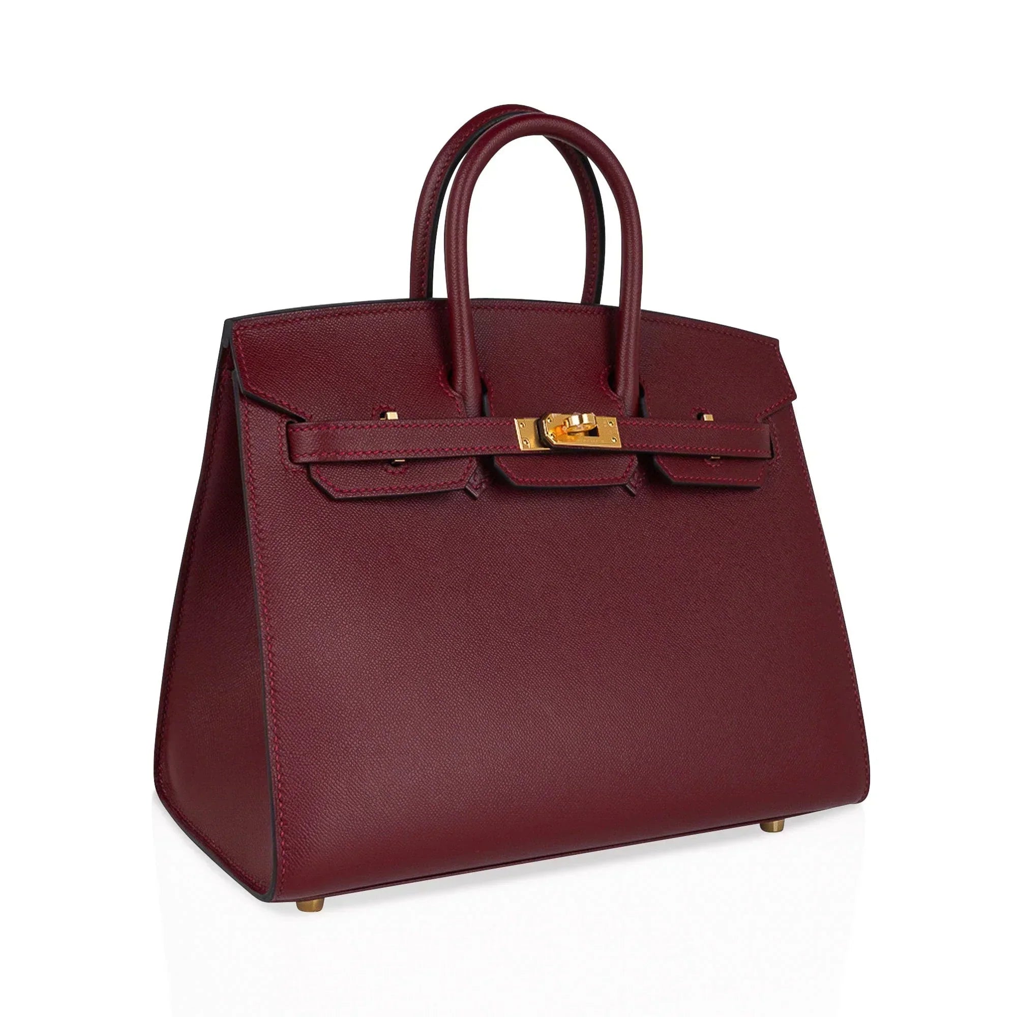 👜Birkin 25 Bag Sellier Rouge H Gold Hardware Veau Madame Leather