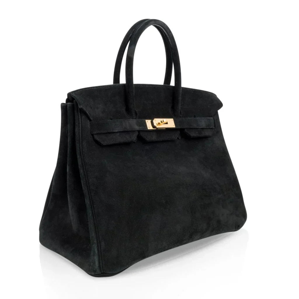 👜Birkin 35 Bag Black Doblis Suede Gold Hardware Limited Edition