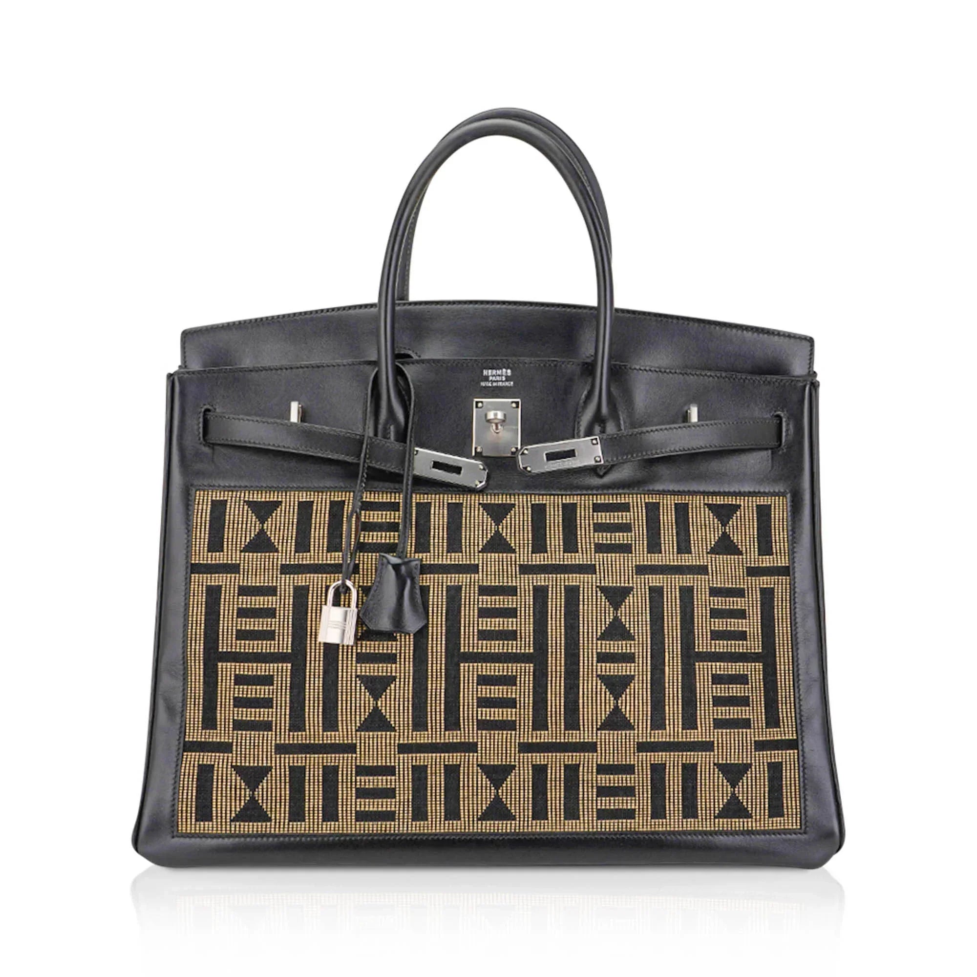 👜Limited Edition Vintage Horizons Birkin 40 Black Box Leather with Gold Embroidered Toile