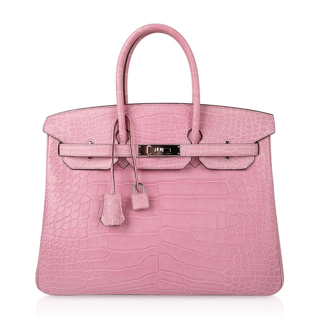 👜Limited Edition Birkin 35 Bag 5P Pink Matte Alligator with Palladium Hardware