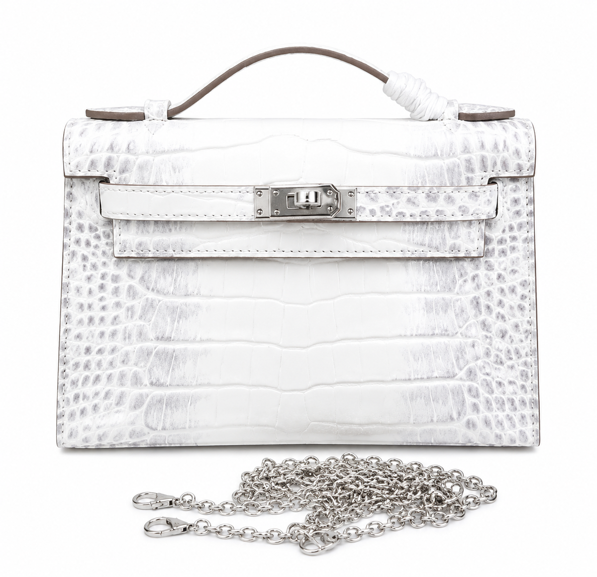 Kelly Pochette Himalaya Niloticus Crocodile Leather Palladium Hardware & Palladium Hardware Women Clutch Handbag