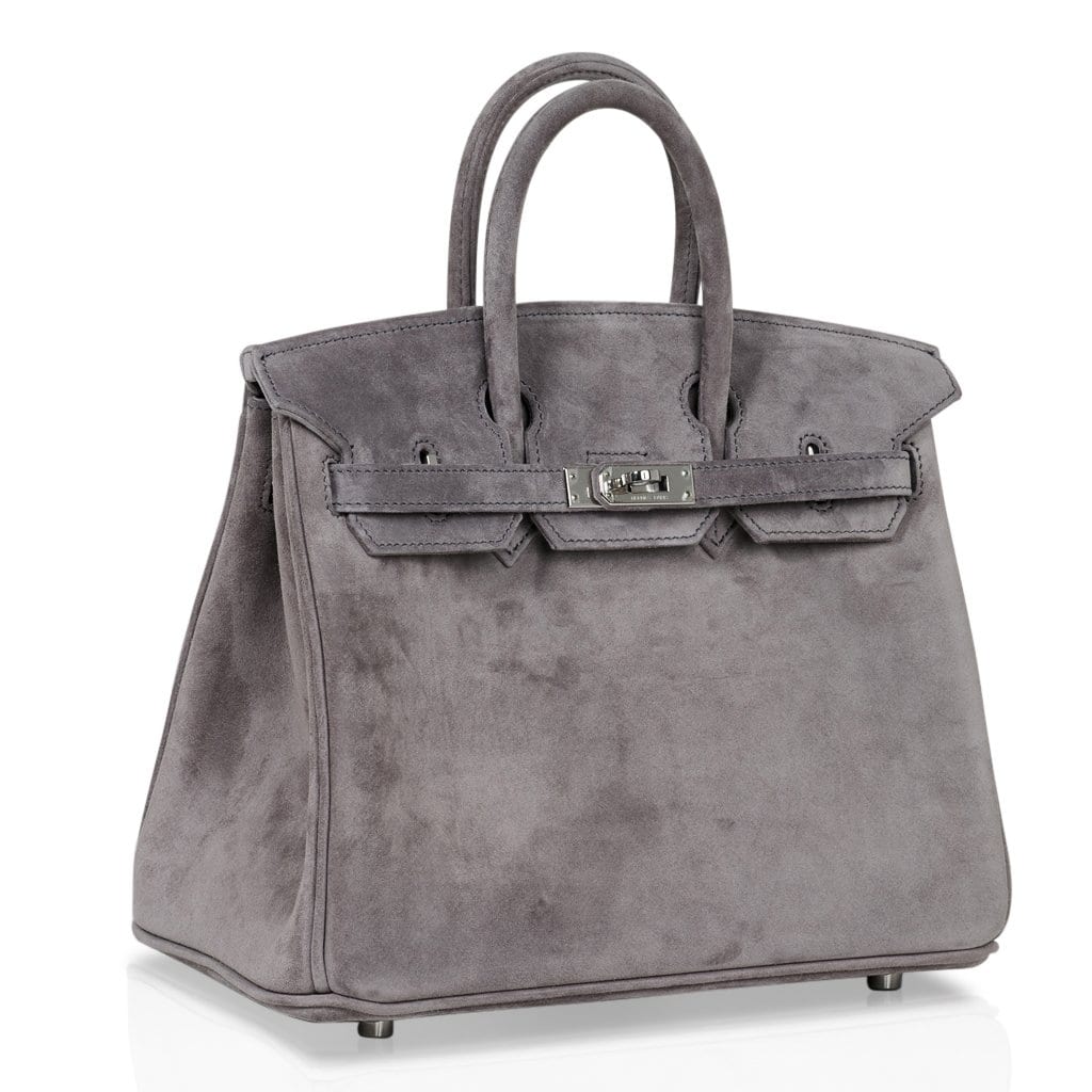 👜Birkin 25 Bag Gris Fume Doblis Suede with Palladium Hardware