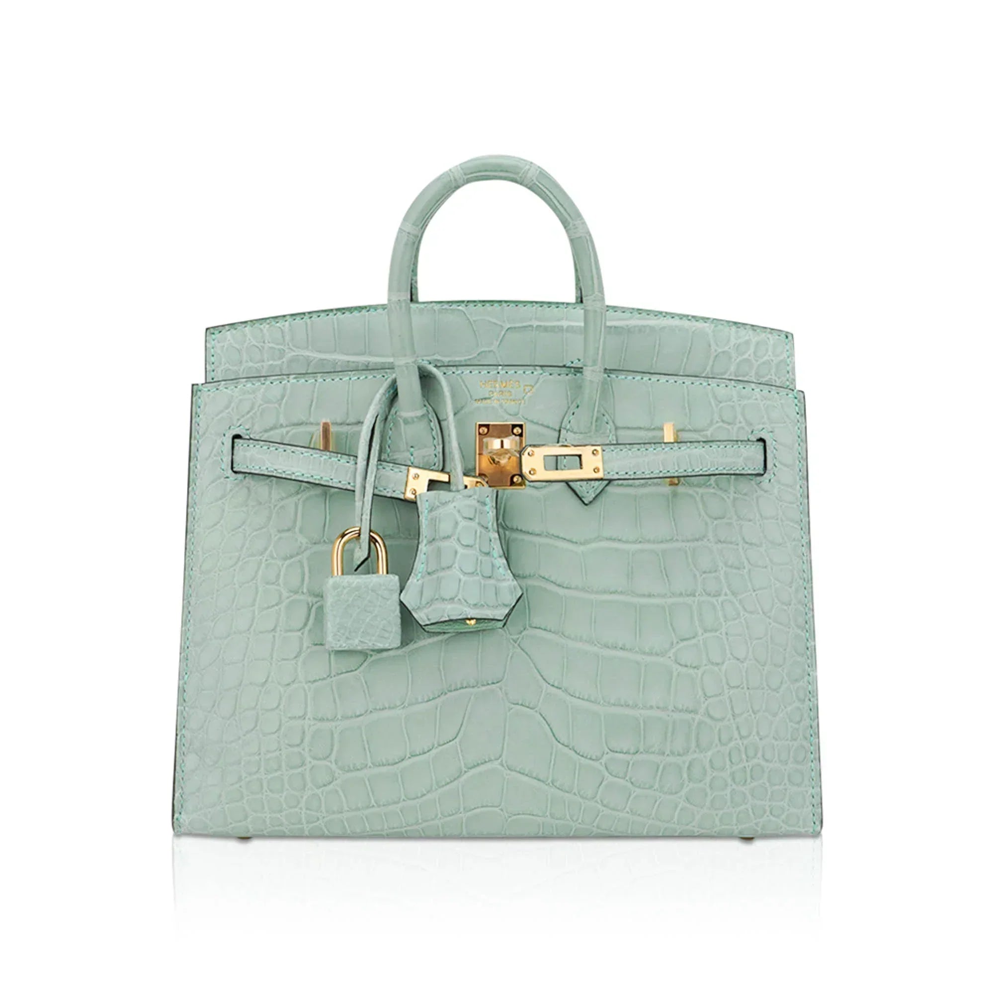 👜Limited Edition Birkin 20 Sellier Bag Vert D’Eau Matte Alligator with Gold Hardware