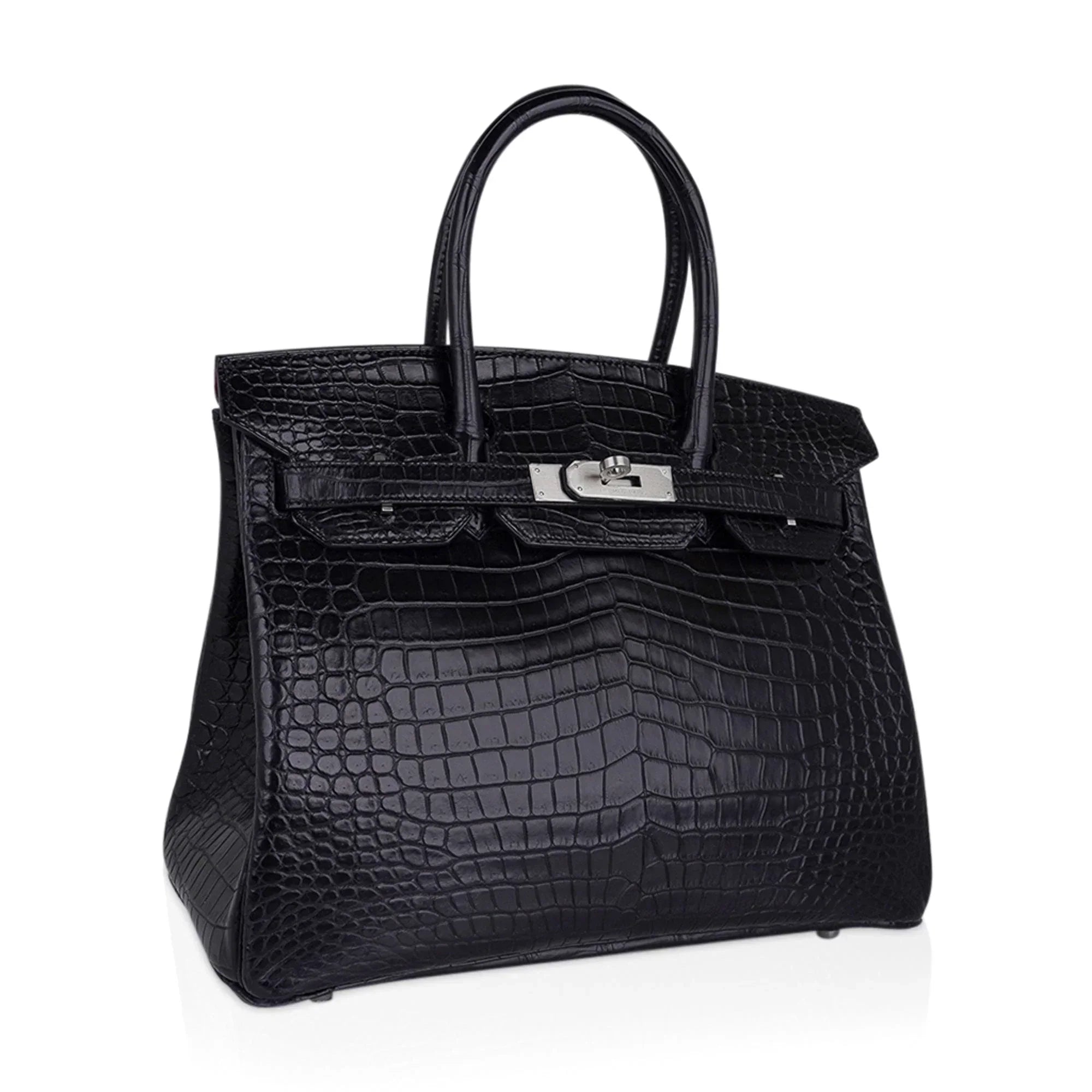 👜Birkin HSS 30 Matte Porosus Crocodile Black / Rose Pourpre Bag