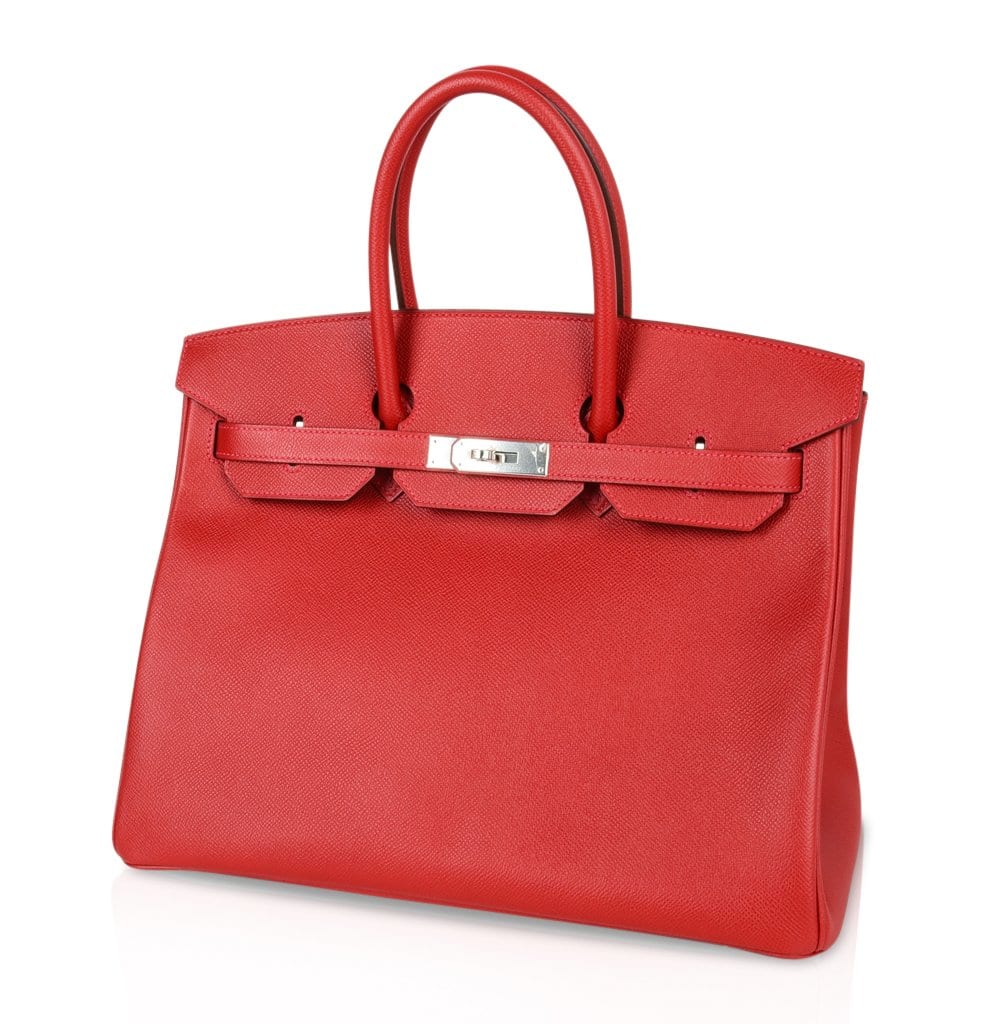 👜Birkin 35 Bag Rouge Casaque Lipstick Red Epsom Palladium new